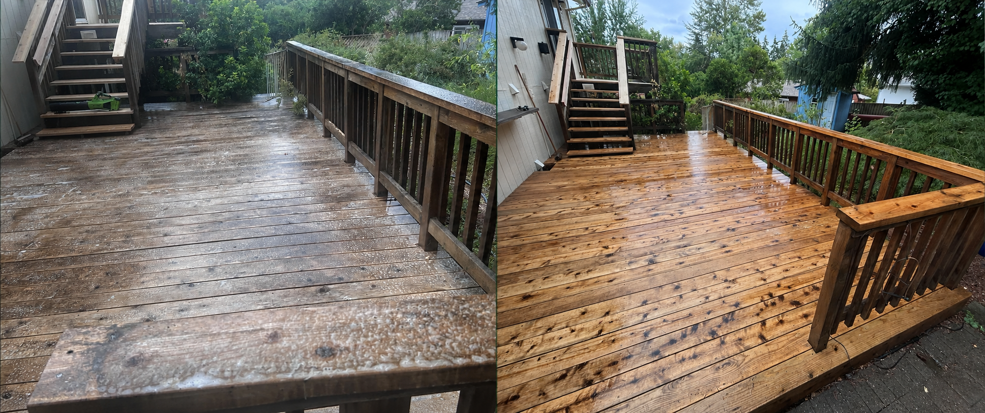 Before and after example of clean & protect deck work