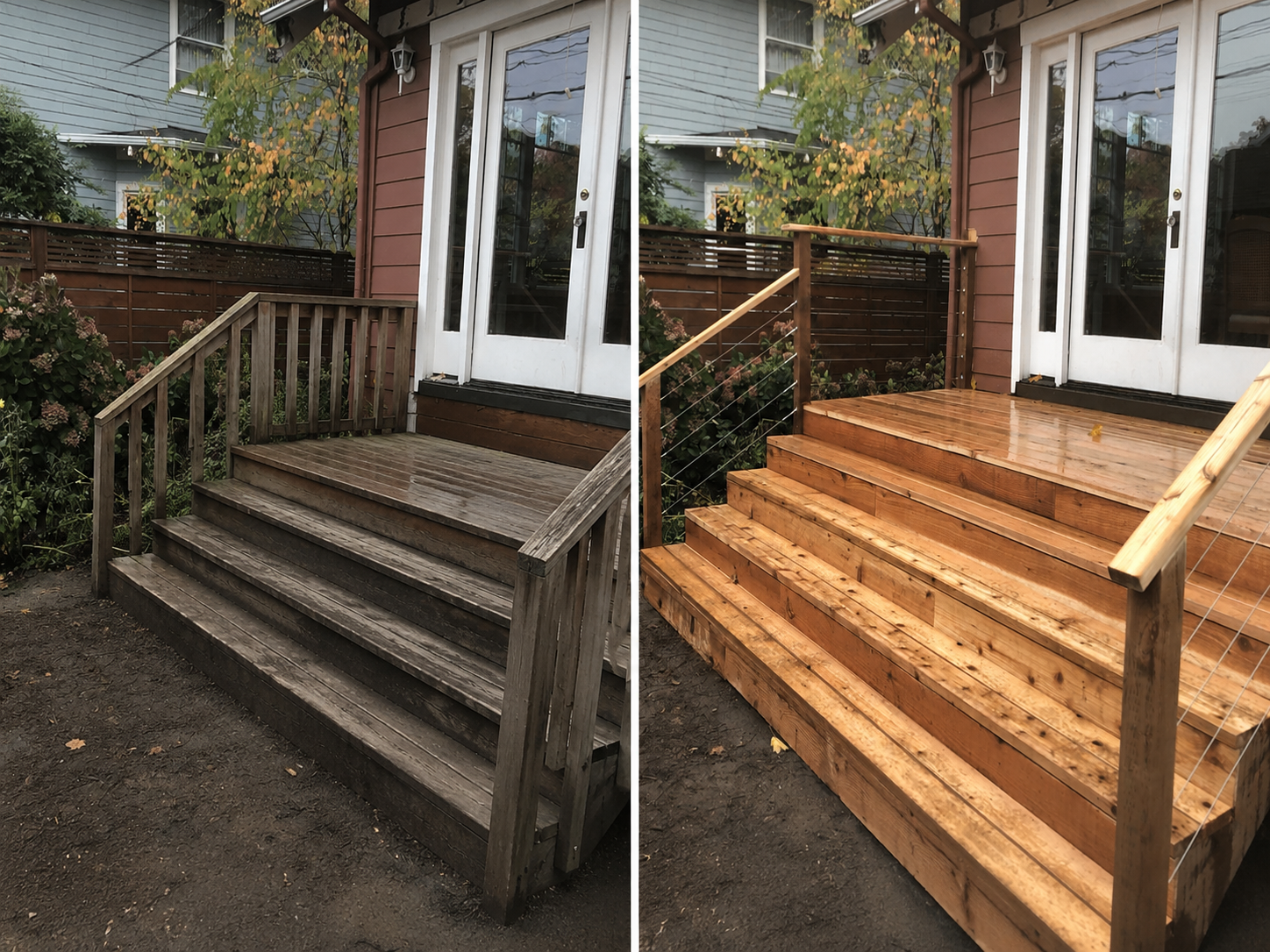 Before and after example of rebuild deck work