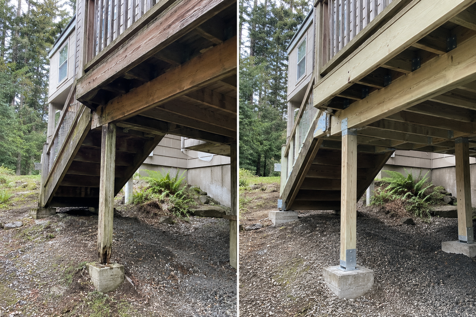 Before and after example of structural reinforcement deck work